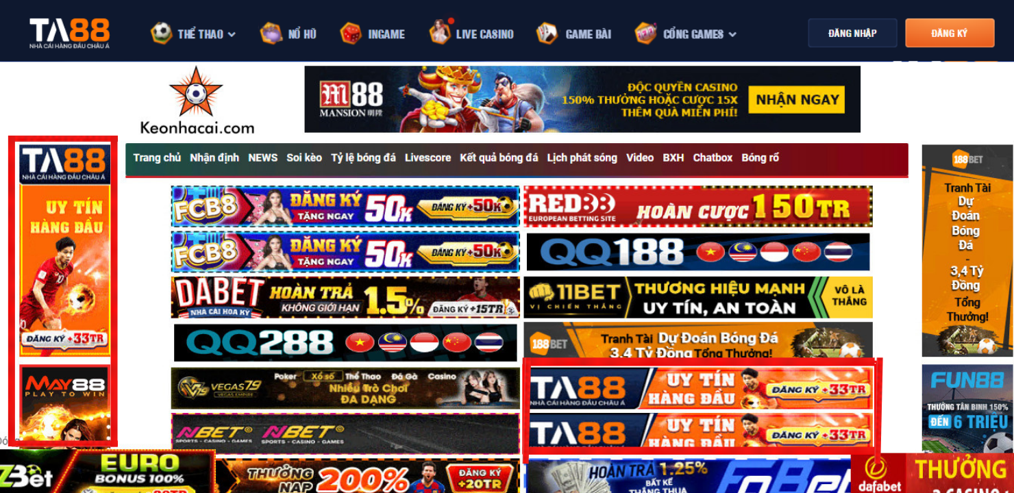 Hình ảnh minh họa nhà cái TA88 đầu tư chi phí khủng để quảng cáo trên các website lớn nhỏ tại Việt Nam