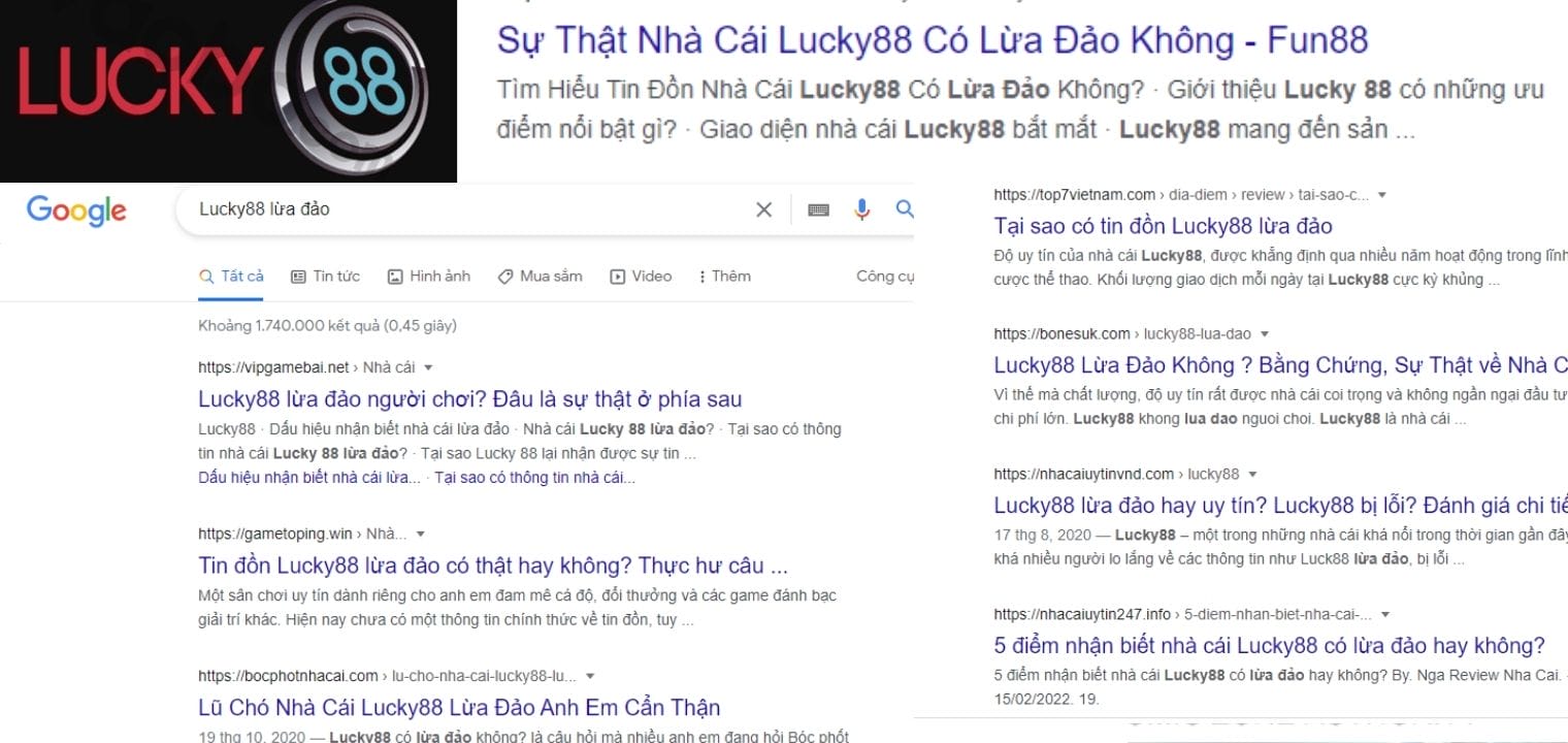 Hình ảnh trên trang thông tin google đính chính việc nhà cái Lucky88 có thực sự lừa đảo người chơi hay không?